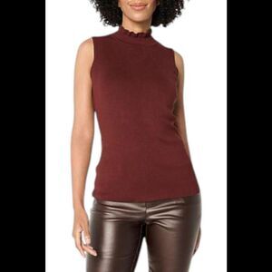 Christian Siriano Women's Baby Ruffle Mock-Neck Tank Top Rum Raisin - Regular